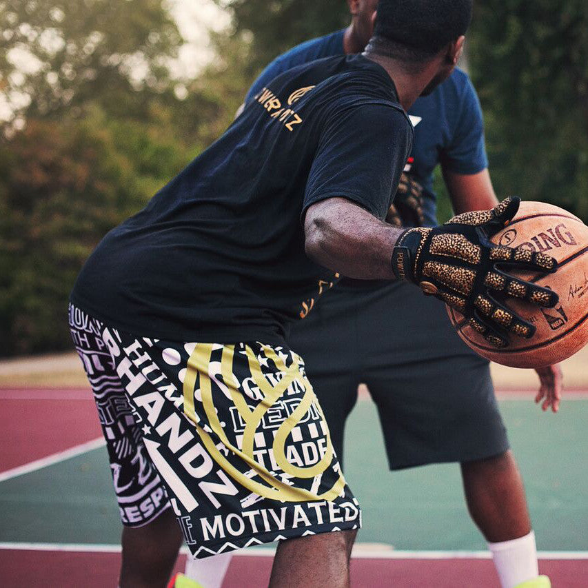 POWERHANDZ Black and White Character Basketball Shorts - POWERHANDZ