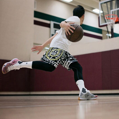 POWERHANDZ Black and White Character Basketball Shorts - POWERHANDZ